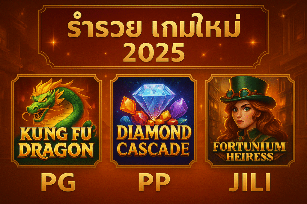 ภาพโปรโมตเกมใหม่ปี 2025 ค่าย PG PP JILI จากเว็บร่ำรวย365 รวมเกมใหม่แตกง่าย คลังเกมอัปเดตล่าสุด
